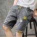 Men's Clothing Summer Denim Shorts Men's Outer Wear Five Point Trendy Ripped Elastic Waist Trendy Brand Ins Loose Men's Five Point Mid Length Pants_mkmklike.com