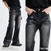 Korean Retro Flared Jeans – Unisex Mid-Rise Wide-Leg Denim (Blue & Black Gray, S-XL)_mkmklike.com