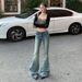 Minghai American Retro Pocket Design Micro-flare Low-waist Distressed Hot Girl Jeans For Women, Versatile Stretch Casual_mkmklike.com