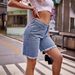Women's Clothing New Versatile Raw Edge Straight Denim Shorts Casual Shorts_mkmklike.com