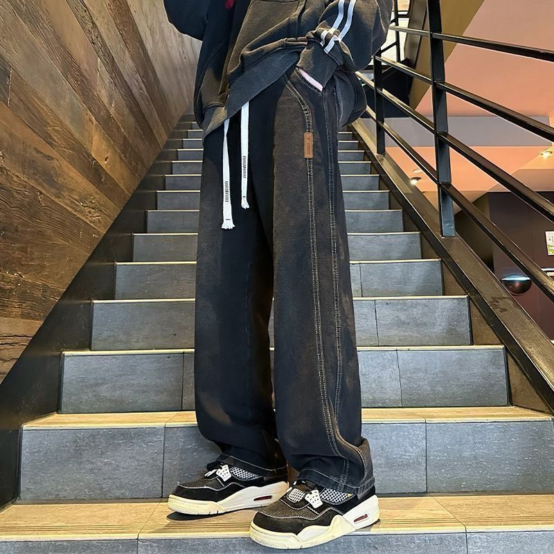 Washed Light Color Jeans Men 2024 Summer New Men's Straight Loose Wide-Leg Casual Pants For Teenagers_mkmklike.com