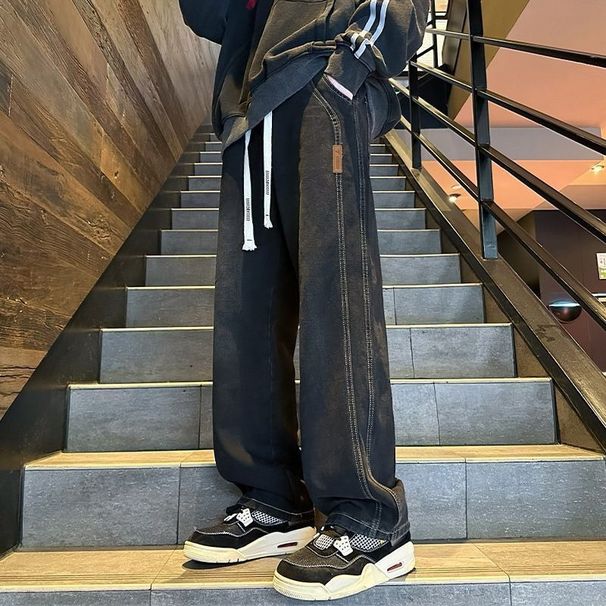 Washed Light Color Jeans Men 2024 Summer New Men's Straight Loose Wide-Leg Casual Pants For Teenagers_mkmklike.com