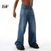 EF JEANS | 2024 New High Street Retro Old Wide Leg Pants Mopping Jeans Tide Straight Loose Dark Blue_mkmklike.com