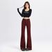 Minghai Sweet Cool Style Ankara Red Micro Flare Double Button Jeans For Women, New Autumn High-Waisted Slimming Long_mkmklike.com