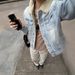 Denim Jackets & Coats Plaid Lined Thick Lambswool Quilted Denim Jacket Washed Cotton Autumn Winter 5023 Women_mkmklike.com