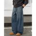 Men's American Retro Gradient Blue Distressed Washed Denim Jeans High Street Straight Leg Casual Trousers Trendy Spring Style_mkmklike.com