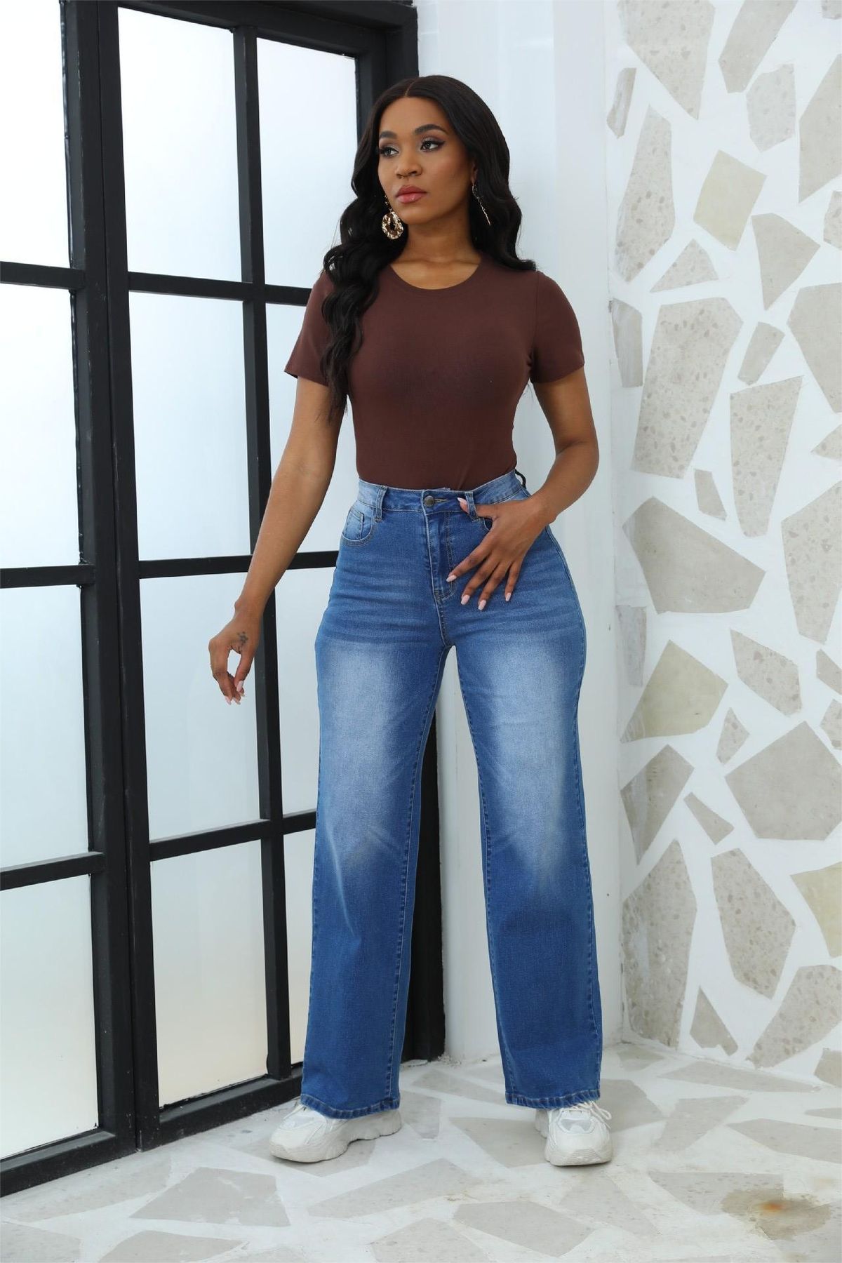 High Waist Straight Leg Jeans For Women -Classic Comfort Stretch Denim Pants With Mid-Rise Fit, Casual Chic Style (Dark Blue, Deep Blue, Light Blue)_mkmklike.com