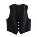 Women's Clothing Solid Color Button Decoration Short Denim Vest High Waist Slit Straight Skirt_mkmklike.com