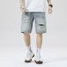 Men's Clothing Ripped Denim Shorts Thin Straight Loose Casual Mid Length Pants Trendy Beggar Five Point Pants_mkmklike.com