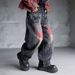 Men's Clothing Men's Trendy Black Washed Graffiti Jeans American Style Loose Fit Straight Leg Curved Blade Design_mkmklike.com