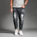 Summer New Ripped Jeans Men's 9-point Trendy Brand Patch Mid-waist Large Size Thin Denim Nine-point Pants Men's Fat_mkmklike.com