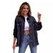 Women's Distressed Denim Jacket Oversized Long Sleeve Casual Shirt Coat In Solid Colors_mkmklike.com