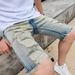 Retro Men's Clothing Slim Fit Skinny Jeans Trendy Distressed Five Point Denim High Waisted Blue Wash_mkmklike.com