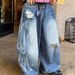 Men's Clothing Men's High Street Style Distressed Jeans Wide Leg Pants Loose Fit High End Floor Length Trousers Trendy Spring_mkmklike.com