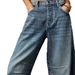 Small Niche Hanging Jeans For Women's Summer New Style, Loose Straight Leg Washed Wide Leg Pants For Children_mkmklike.com