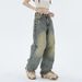 Nordmann Men' Vintage Wahed Yellow Mud-Dyed Caual Jean Autumn Winter American High Street Vibe Ditreed Looe Straight_mkmklike.com