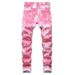 Men's Clothing Colorful Stretch Denim Casual Pants, Slim Fit, Printed, Split Bone Long Pants_mkmklike.com