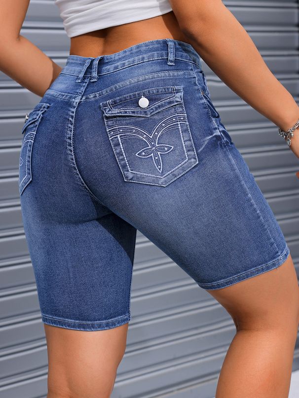 European And American Women's Slim Fit Stretch Denim Jeans Mid-Length Cross-Border Supply Embroidered Pants_mkmklike.com