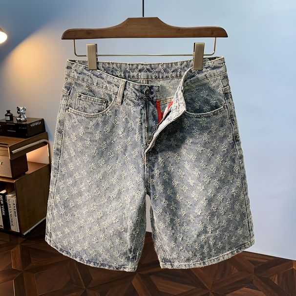 Men's Distressed Denim Shorts Vintage Washed Loose Fit Breathable Casual Streetwear for Summer Blue S-3XL_mkmklike.com