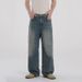 MYQ Washed Straight Jeans Men Summer Loose Vintage Long Korean Commuter Style Wide Leg Pants_mkmklike.com