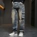 Four Seasons Outdoor Dirty Yellow Mud Jeans Men's Multi Pocket Slim Fit Straight Tube Workwear Denim Pants Men's Plus Size Men's Clothing_mkmklike.com