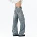 Men's High Street Lightning Wash Flared Jeans - Vintage Denim Wide Leg Trousers With Asymmetric Zip For Casual Streetwear_mkmklike.com