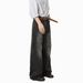 Men's Streetwear Vintage Washed Wide Leg Straight Denim Jeans With Lightning Print | Trendy Korean Style Loose Fit Cotton Blend Pants_mkmklike.com