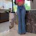 High Waist Flare Jeans For Women - Vintage Washed Denim Pants With Stretch, Comfortable & Stylish Bootcut Jeans, Blue_mkmklike.com
