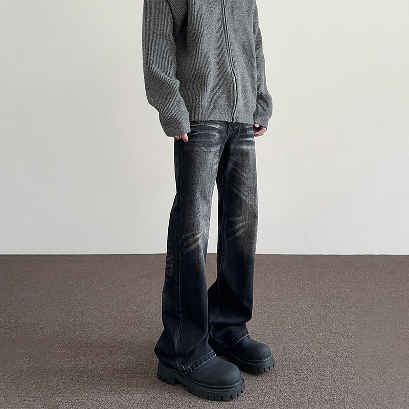 Nordmann American High Street Vibe Jeans Men Retro Distressed Washed Loose Straight Spring Autumn Cool Casual Flared Pants_mkmklike.com