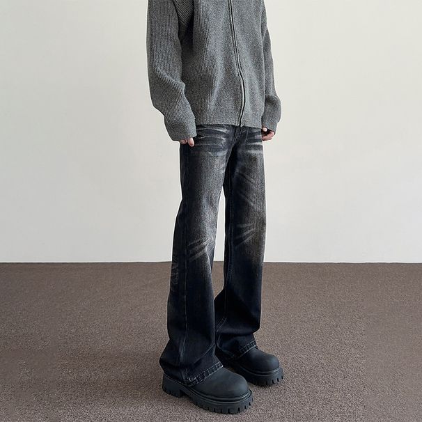 Nordmann American High Street Vibe Jeans Men Retro Distressed Washed Loose Straight Spring Autumn Cool Casual Flared Pants_mkmklike.com