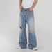 Men's Clothing MYQ Distressed Washed Ripped Jeans Men's Summer Loose Casual Trousers Trendy Straight Mopping Trousers_mkmklike.com