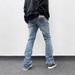 Men's Light Blue Washed Slim Fit Straight Leg Stretch Jeans High Street Style Versatile Casual Layered Pants_mkmklike.com
