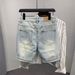 Summer Men's Scratched Broken Denim Shorts Men Fashion Brand Beard Splice Stretch Ripped Short Jeans Pants_mkmklike.com