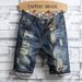 Men's Clothing Lined Fabric Jeans Tattered Five Point Beggar Pants Summer Trendy Personalized Jeans_mkmklike.com