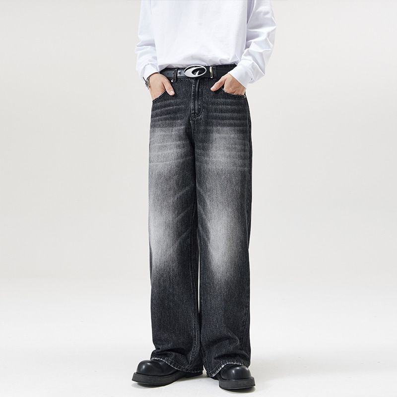 Men's Loose Fit Vintage Washed Denim Jeans | 90s Retro Straight Leg Wide Trousers With Dragging Hem Vintage-Inspired Washes_mkmklike.com