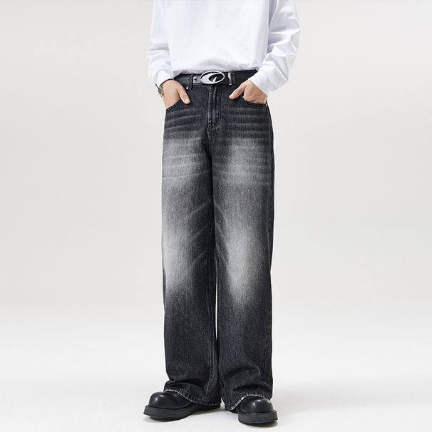 Men's Loose Fit Vintage Washed Denim Jeans | 90s Retro Straight Leg Wide Trousers With Dragging Hem Vintage-Inspired Washes_mkmklike.com