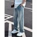 Men's Washed Denim Pants – Relaxed Fit Straight-Leg Casual Jeans With Drawstring Waist_mkmklike.com
