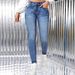 Women's Stretchy High-Rise Skinny Jeans - Trendy Ankle-Length Denim Pants With Comfort Fit (Blue, Distressed Wash)_mkmklike.com