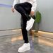 Slim Fit Stretch Denim Jeans For Men With Side Zipper - Black & Grey Washed Straight Leg Trousers_mkmklike.com