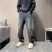 Streetwear Patchwork Cargo Jeans – Vintage Washed Utility Pants With Adjustable Drawstring & Asymmetrical Paneling (Unisex Oversized Fit)_mkmklike.com