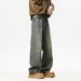 Men's American Vintage Washed Ripped Jeans, High Street Whiskering Loose Straight Baggy Wide Leg Casual Denim Pants Streetwear_mkmklike.com