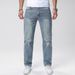 Men's Slim Fit Stretch Jeans - Light Blue Stretch Denim Pants With Hand-Rubbed Finish, Comfortable Cotton Blend, Straight Leg For All-Season Wear_mkmklike.com
