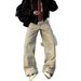 Vintage American Baggy Cargo Pants With Splatter Paint & Studs - Streetwear Carpenter Jeans For Men (Grey/Green/Blue) | Drawstring Waist_mkmklike.com