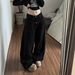 Women's Distressed Double-Waistband Jeans – 90s Baggy Straight-Leg Pants With Leopard Print & Graffiti Lettering_mkmklike.com