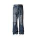 Vintage Distressed Wide-Leg Jeans – Knife-Cut & Whisker Washed, Retro Two-Tone Flared Denim_mkmklike.com