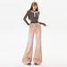 Minghai American Retro Rainbow Pink Jeans For Women, New Low-waist, Trendy, Floor-length, Non-tight-fitting, Slightly_mkmklike.com