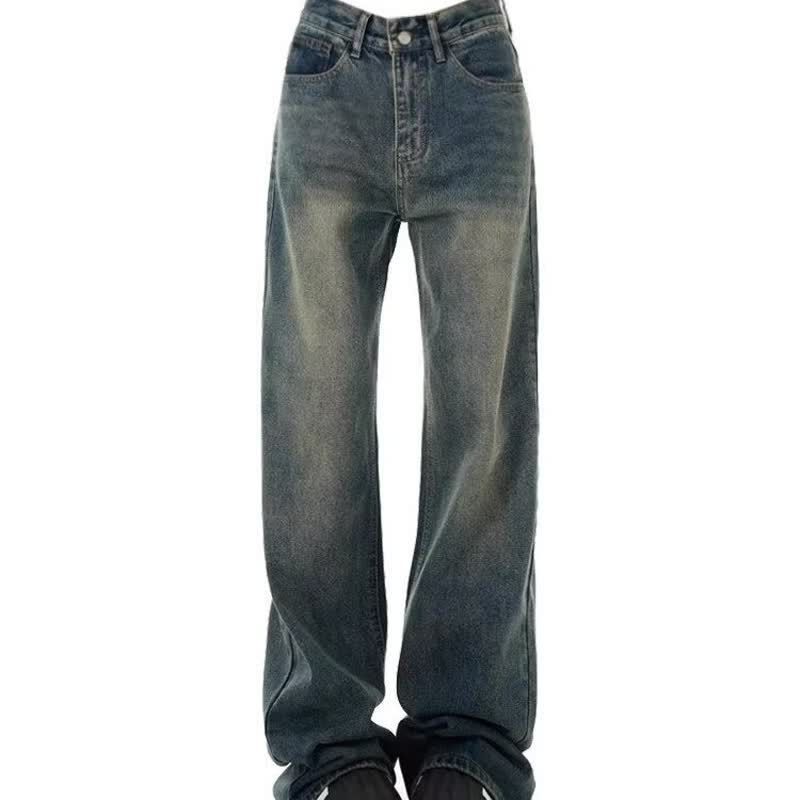 Men's Vintage Washed Jeans – High Street Oversized Wide-Leg Denim Pants With Distressed Details (Blue, S-3xl)_mkmklike.com