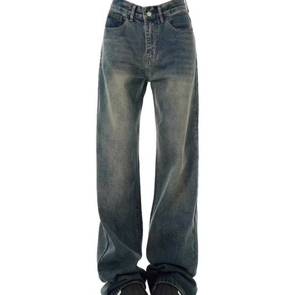Men's Vintage Washed Jeans – High Street Oversized Wide-Leg Denim Pants With Distressed Details (Blue, S-3xl)_mkmklike.com
