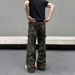 Vintage American Style Multi-Pocket Wide Leg Washed Camo Cargo Pants For Men & Women - Loose Fit Straight Leg Casual Jeans_mkmklike.com