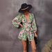 Women's Clothing flower long-sleeved shorts V-neck jumpsuit_mkmklike.com